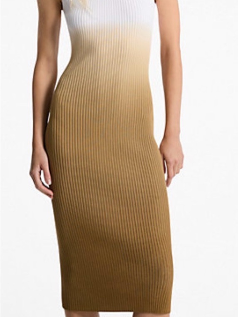 New w tag Michael Kors White-to-Tan Ombre Ribbed Tank Midi Dress - Picture 6 of 7